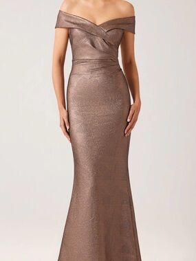 Teri Jon by Rickie Freeman Metallic Brown Evening Gown